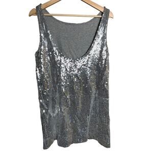 Y2K Sequin Silver Metallic 100% Cotton Tank Top *Dimensions In Picture*